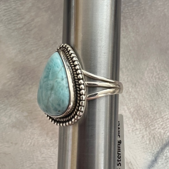 ❤️ Blue Larimar Southwestern 925 Ring Sz 8.75 Navajo Inspired 8.5gms - Picture 6 of 12